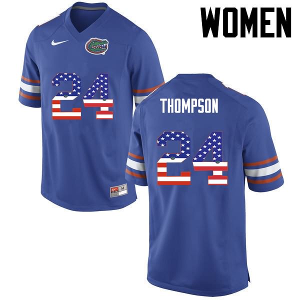 Women's NCAA Florida Gators Mark Thompson #24 Stitched Authentic USA Flag Fashion Nike Blue College Football Jersey MLW7065WF